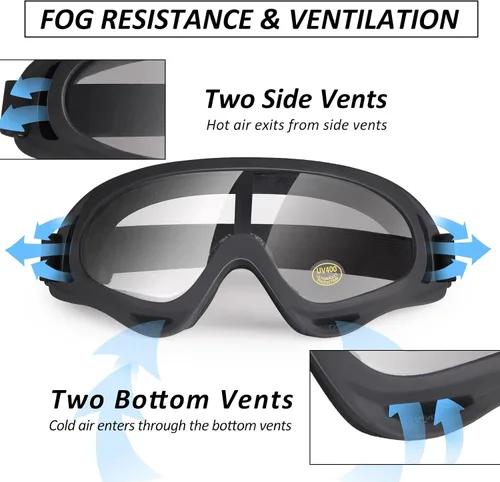 Vista 4 de Gafas para motocross ATV, transparentes, paquete de 2 Motorcycle Motocross, Bike Riding, UTV Off-Road Skiing, Anti-Fog Dustproof