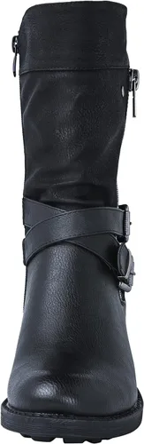 Vista 4 de GLOBALWIN Botas de motociclista de moda de otoño para mujer, botas de media pantorrilla para mujer, tacón bajo