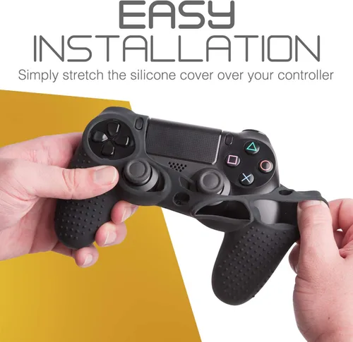 Vista 6 de Fosmon Funda protectora de silicona antideslizante compatible con Sony PlayStation PS4 SlimPRO 4 DualShock Controller (negro)
