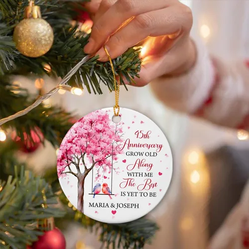 Vista 5 de Adorno personalizado de aniversario de boda para Mr & Mrs Married, 45 aniversario Grow Old Along with Me The Best is Yet to Be Ornament, adornos