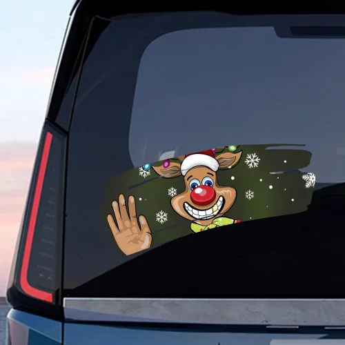 Vista 12 de Pegatina Navideña de Papá Noel Asomado, Lindas Pegatinas de Venado y Muñeco de Nieve para Ventana, Adhesivos para Parachoques de Coche, Adornos