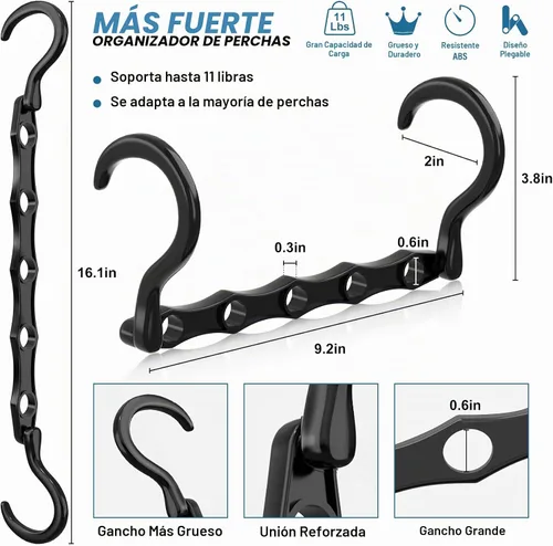 Vista 3 de Paquete de 10 perchas mágicas de plástico que ahorran espacio, organizador de perchas para camisas que ahorran espacio, múltiples perchas para ropa