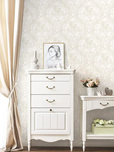 Vista 7 de Ismoon Papel Tapiz Floral Despegable y Adhesivo Papel de Contacto Vintage Beige Boho Acuarela Damasco Papel de Pared Texturizado Removible