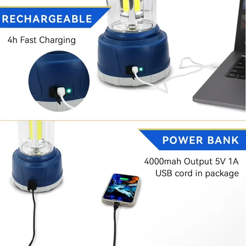 Vista 4 de Durapower Linterna LED de camping recargable, 2000 lúmenes de brillo, 5 modos, banco de energía de 4000 mAh, linterna impermeable IP44