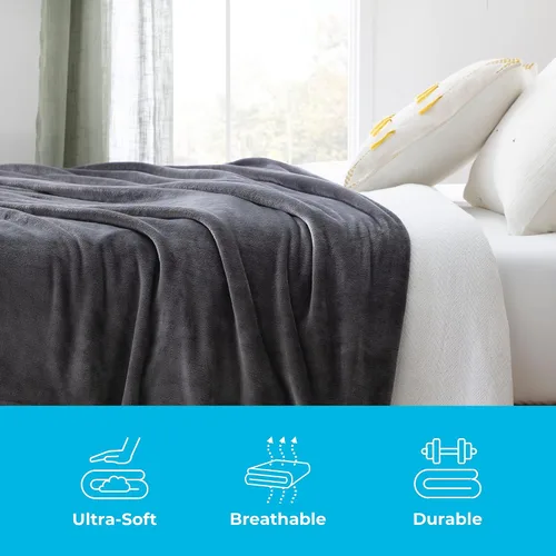 Vista 4 de Linenspa Manta de forro polar de franela, súper suave, transpirable, lavable a máquina, poliéster, varios colores disponibles, gris, manta