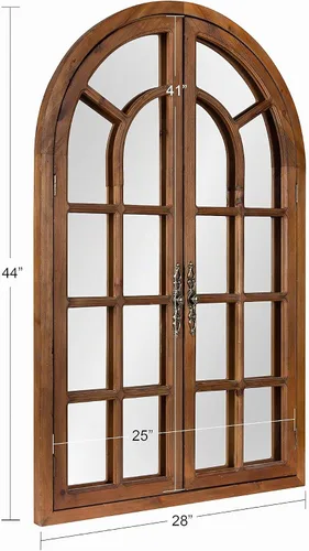 Vista 5 de Kate and Laurel Boldmere Espejo de Arco con Panel de Ventana Rústico, 28 x 44 pulgadas, Marrón Rústico, Espejo de Ventana de Granja para Pared