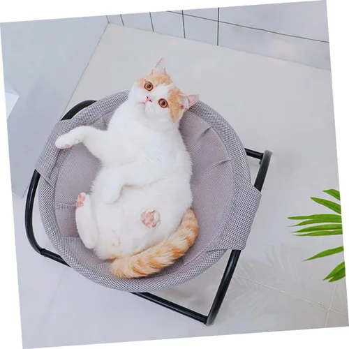 Vista 6 de Happyyami Cama elevada transpirable para mascotas para gatos y perros pequeños, hamaca de enfriamiento con marco de hierro, diseño resistente