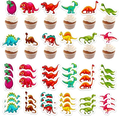 Vista 3 de 48 piezas de decoración de dinosaurios para cupcakes, lindos dinosaurios para baby shower/niños con temática de dinosaurios para decoración