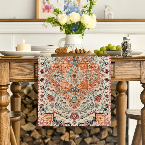 Vista 2 de Artoid Mode Camino de Mesa Estilo Boho Bohemia Naranja, Decoración Mágica de Otoño para Cocina y Comedor de Estilo Rústico y Granja, para Decoración