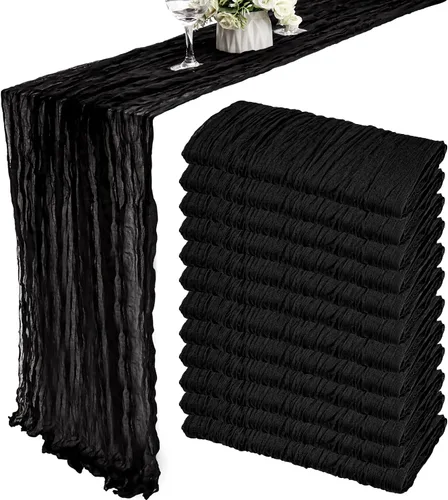Vista 11 de Pack de 12 caminos de mesa de estopilla de 35x72 pulgadas, bohemio, de gasa, rústico, tela de queso, camino de mesa largo romántico para boda Azul