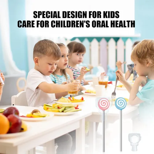 Vista 6 de Y-Kelin Raspador de lengua para niños de 2 a 8 años, limpiador de silicona 100% libre de BPA, linda paleta con asas fáciles de agarrar y fundas