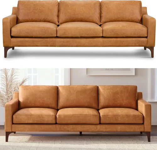 Vista 11 de POLY & BARK Mateo 82” Sofá – Cuero italiano de grano completo y acabado de anilina en color chocolate marrón, cojines de plumón, estructura