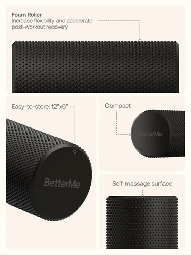 Vista 5 de BetterMe - Rodillo de espuma para recuperación muscular, rodillo de ejercicio de alta densidad para espalda y piernas, rodillo de masaje de tejido