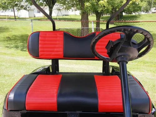 Vista 22 de Cubiertas de asiento delantero para carrito de golf EZGO Medalist, TXT 1994-2013 de Huskey, ajuste personalizado, estilo plisado negro, vinilo