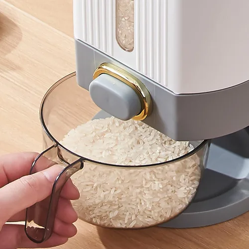 Vista 8 de Fabater Dispensador de arroz, contenedor de grano grande con taza medidora, contenedor de arroz sellado transparente, organización de cocina