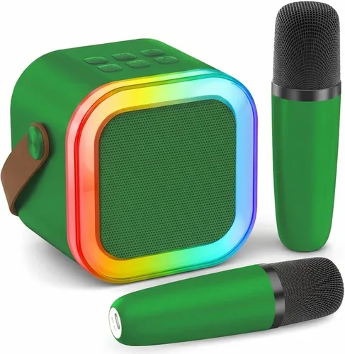Vista 17 de Mini máquina de karaoke, micrófono de karaoke portátil Bluetooth con altavoz para cantar con 2 micrófonos y luz, monitores de audio de estudio