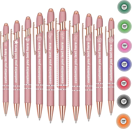 Vista 8 de Bolígrafos personalizados personalizados con nombre de flor de nacimiento a granel, bolígrafo grabado personalizado con lápiz capacitivo, logotipo
