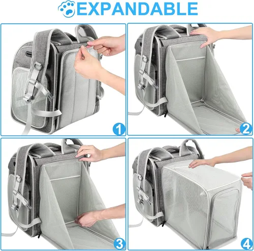 Vista 6 de Texsens Mochila para gatos expandible para mascotas, mochila para mascotas para gatos medianos y perros pequeños, ideal para viajes, senderismo y al