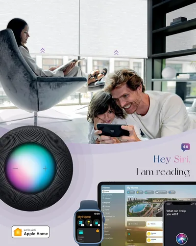 Vista 2 de Graywind HomeKit - Persianas opacas inteligentes con control de voz Siri con aplicación para el hogar, persianas motorizadas recargables con cenefa