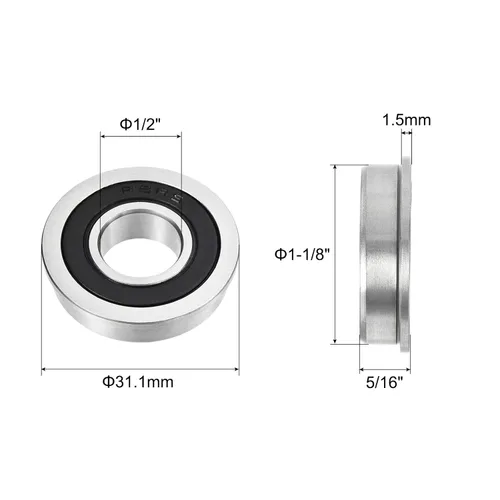 Vista 2 de uxcell FR8-2RS Rodamiento de bolas con brida de 1/2 x 1-1/8 x 5/16 pulgadas de doble sellado de acero cromado, 4pcs