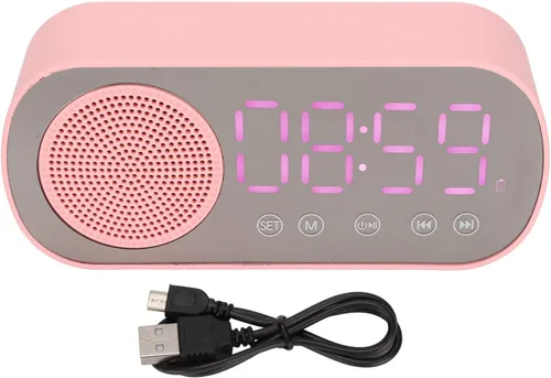 Vista 7 de Sanpyl Altavoz despertador, USB portátil HiFi pantalla LED, reloj despertador dual con radio FM sintonizada digitalmente, para el hogar, oficina