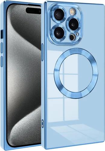 Vista 19 de Funda magnética para iPhone 15 compatible con Magsafe, TPU suave plateado a prueba de rayones con lente totalmente cubierta compatible con carga