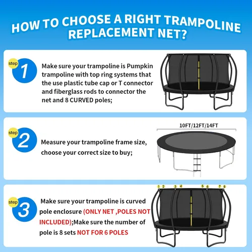 Vista 3 de Anillo superior de repuesto para cama elástica para 8 postes curvos, red de seguridad redonda, accesorios de trampolín con hebillas de protección