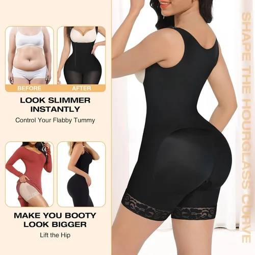 Vista 2 de FeelinGirl Faja moldeadora para mujer, moldeador de cuerpo, faja con cremallera, levantador de glúteos, pantalones cortos de entrepierna abierta