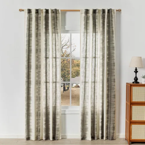 Vista 23 de MYSKY HOME Cortinas de lino transparentes de 45 pulgadas de largo para dormitorio, cocina, paneles de cortina florales, cortinas semicirverticales
