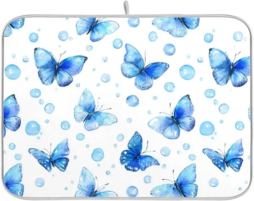 Vista 28 de Tapete de secado de platos de 16 x 18 pulgadas para encimera de cocina, hojas de arce y hojas de arce, tapete de microfibra reversible para secar
