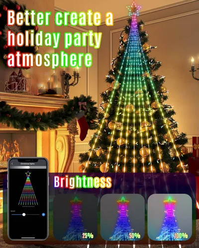 Vista 7 de Luces de decoración navideña para exteriores con estrella, pantalla inteligente de bricolaje personalizada de 100 modos, 3.6 m, cascada de árbol