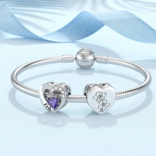 Vista 2 de SEVENWELL Birthstone Charms with Birth Month Flower Engraved Fit Charms Pandora Bracelet 925 Sterling Silver Beads Charms Happy Birthday for Women