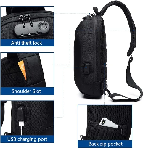 Vista 2 de ZUK - Mochila estilo bandolera antirrobo impermeable con puerto de carga USB ligera informal