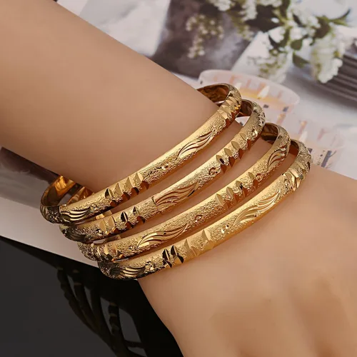 Vista 4 de 4pcs estilo punk Dubai oro joyería oro color brazaletes para etíope, Latón