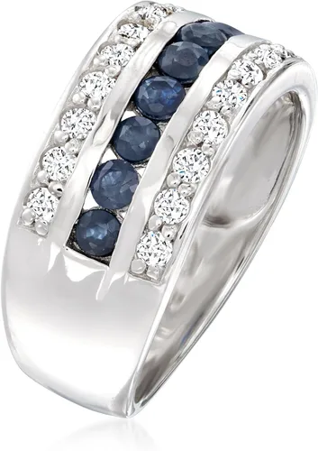 Vista 3 de Ross-Simons 0.80 ct. t.w. Sapphire and .65 ct. t.w. White Topaz Multi-Row Ring in Sterling Silver