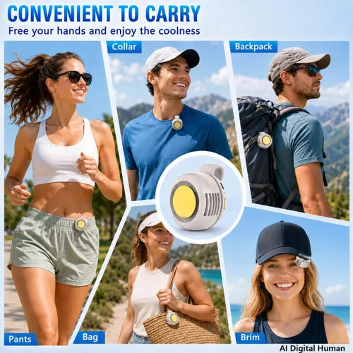 Vista 7 de Mini ventilador silencioso portátil sin aspas, clip giratorio de 360° en Blanco