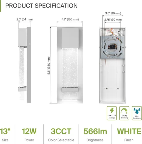 Vista 2 de ASD LED 13" Bubble Glass Wall Light Fixture, Outdoor & Indoor Seeded Sconce 3CCT, Waterproof, Dimmable, ETL Listed 12W 500LM 3000-5000K 120V