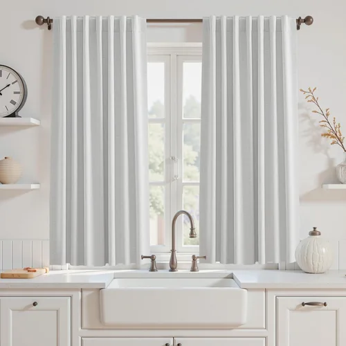 Vista 97 de UHITECH Cortinas opacas de 35 pulgadas de largo para sala de estar, 2 paneles, cortina opaca corta para cocina para ventanas pequeñas, cortinas
