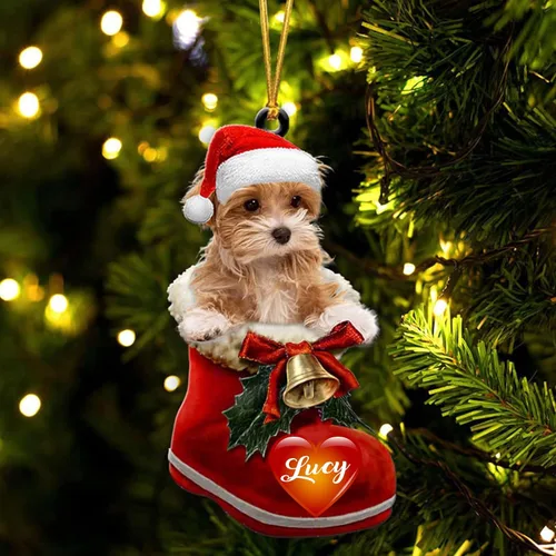 Vista 41 de Adorno de Navidad de perro afgano en bota de Papá Noel, adorno de nombre de perro personalizado, regalo para amante de los perros, decoración