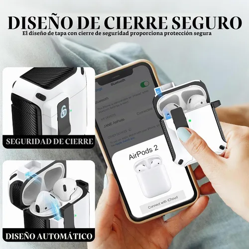 Vista 5 de Funda para Estuche de AirPods de 2ª/1ª Generación, Compatible con Magsafe, Bloqueo Automático Magnético, Puerto de Carga a Prueba de Polvo y Diseño