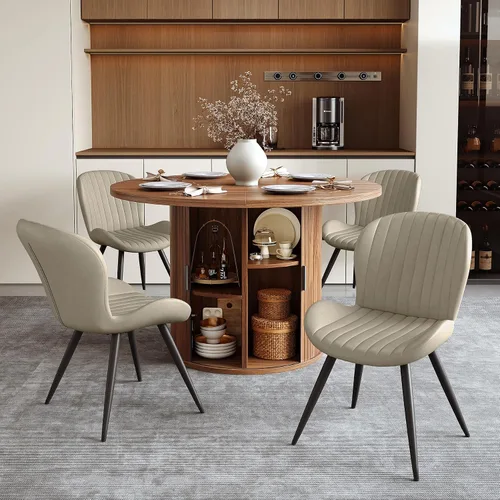 Vista 90 de Miereirl Moderno juego de comedor de 5 piezas para mesa redonda de madera de 4,31.5 pulgadas con estante de almacenamiento semiabierto y puerta