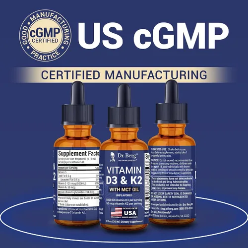 Vista 4 de Dr. Berg - Gotas líquidas de vitamina D3 K2 de máxima potencia con aceite MCT – 5,000 UI de vitamina D3 líquida con K2 – Apoya huesos fuertes