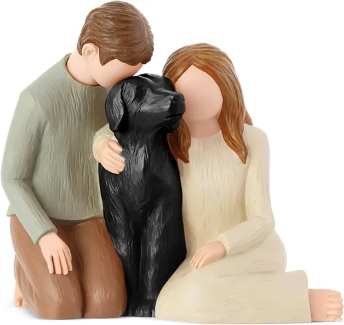 Vista 2 de Hensonever Pareja con Figurillas de Perro Negro Adornos, Somos Una Familia Estatuas Conmemorativas Regalos para Amantes de Perros Negros