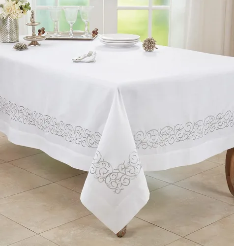 Vista 4 de Saro Lifestyle Mantel bordado de voluta, plateado, 50"x70