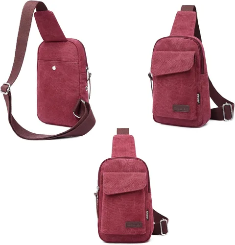 Vista 2 de Wxnow Mochila cruzada de lona para mujeres y hombres, bolsa de pecho