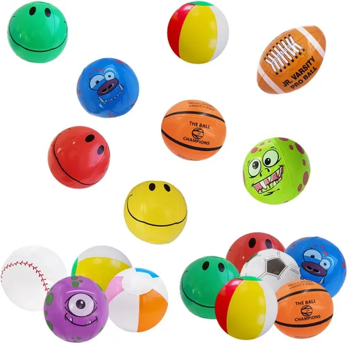 Vista 3 de The Dreidel Company Surtido de pelotas de playa, varios diseños para fiestas en la piscina, cumpleaños, juguete divertido de verano, 6 pulgadas