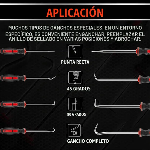 Vista 4 de AMM Juego de gancho y púa, herramienta de extracción de juntas tóricas de Rojo