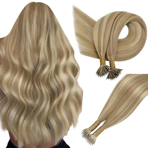 Vista 97 de Easyouth Extensión de cabello humano rubio con cola de caballo, extensiones de cabello humano rubio dorado con reflejos rubios, extensiones