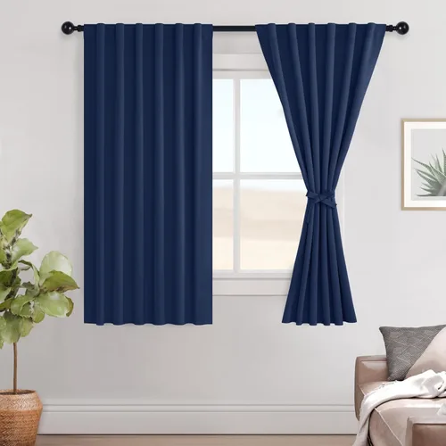 Vista 58 de Hiasan Cortinas opacas negras para dormitorio, cortinas opacas cortas de 45 pulgadas de largo, con aislamiento térmico, bolsillo para barra
