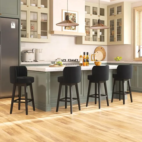 Vista 20 de COCO DESIGN - Juego de 2 taburetes de bar giratorios, 24" de altura del asiento, taburetes de bar de estilo moderno de mediados de siglo